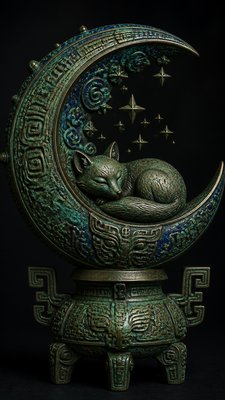 a sleeping baby fox curled on a crescent moon among soft stars, gentle and warm, no text