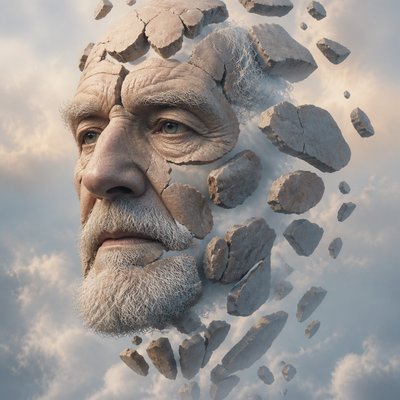 close-up portrait of an elderly person with expressive weathered features