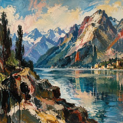 serene landscape with mountains and water