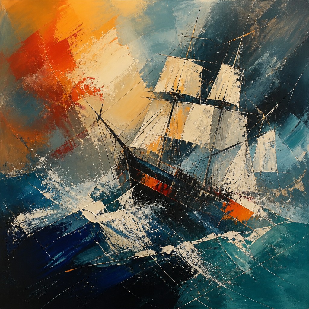 sailing ship on a stormy sea