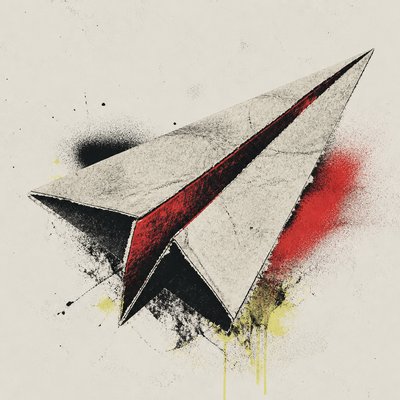 a paper plane, clean minimal composition on a plain background, no text