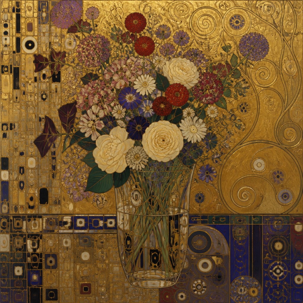 bouquet of flowers in a glass vase — Austrian Art Style