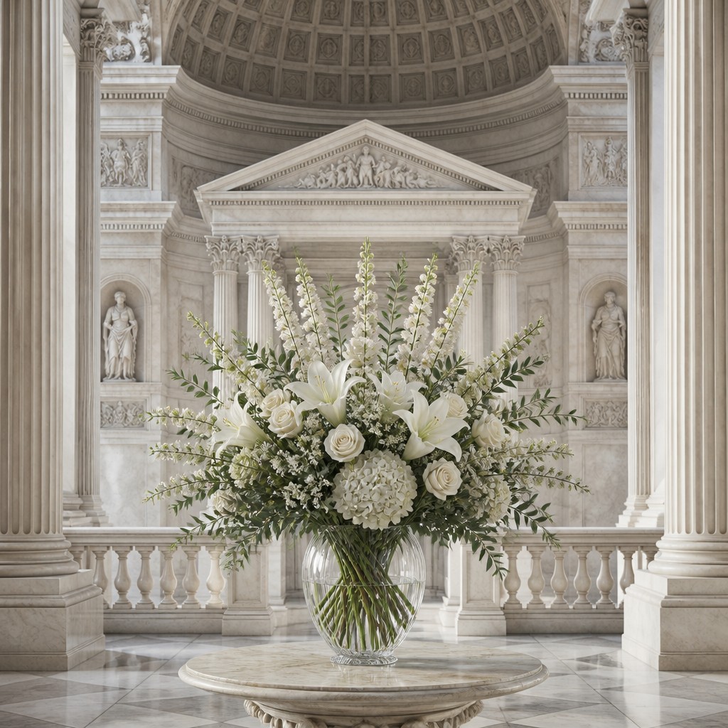 bouquet of flowers in a glass vase — Neoclassical Architecture