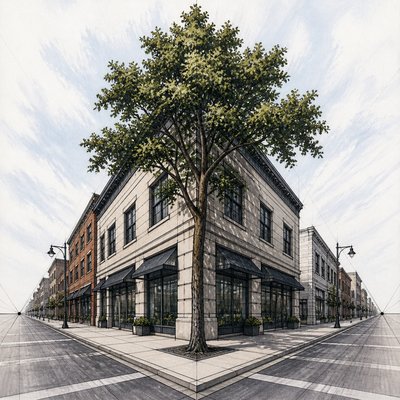 a tree in nature — Two-Point Perspective Art Style
