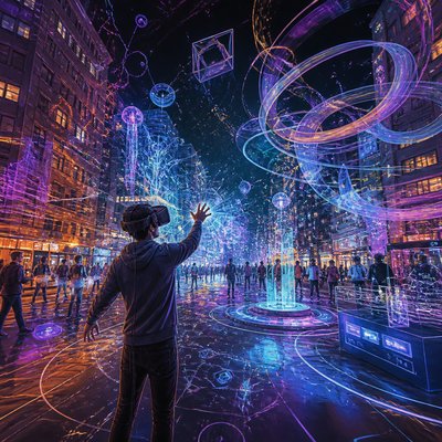 urban street with city activity — VR Art Style