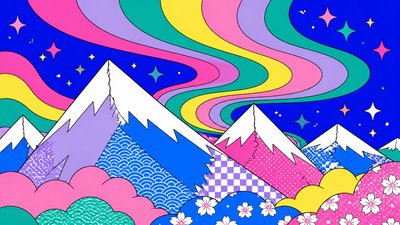 a flowing aurora over snowy peaks, wide sweeping composition, no people, no text