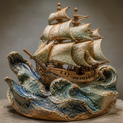 sailing ship on a stormy sea