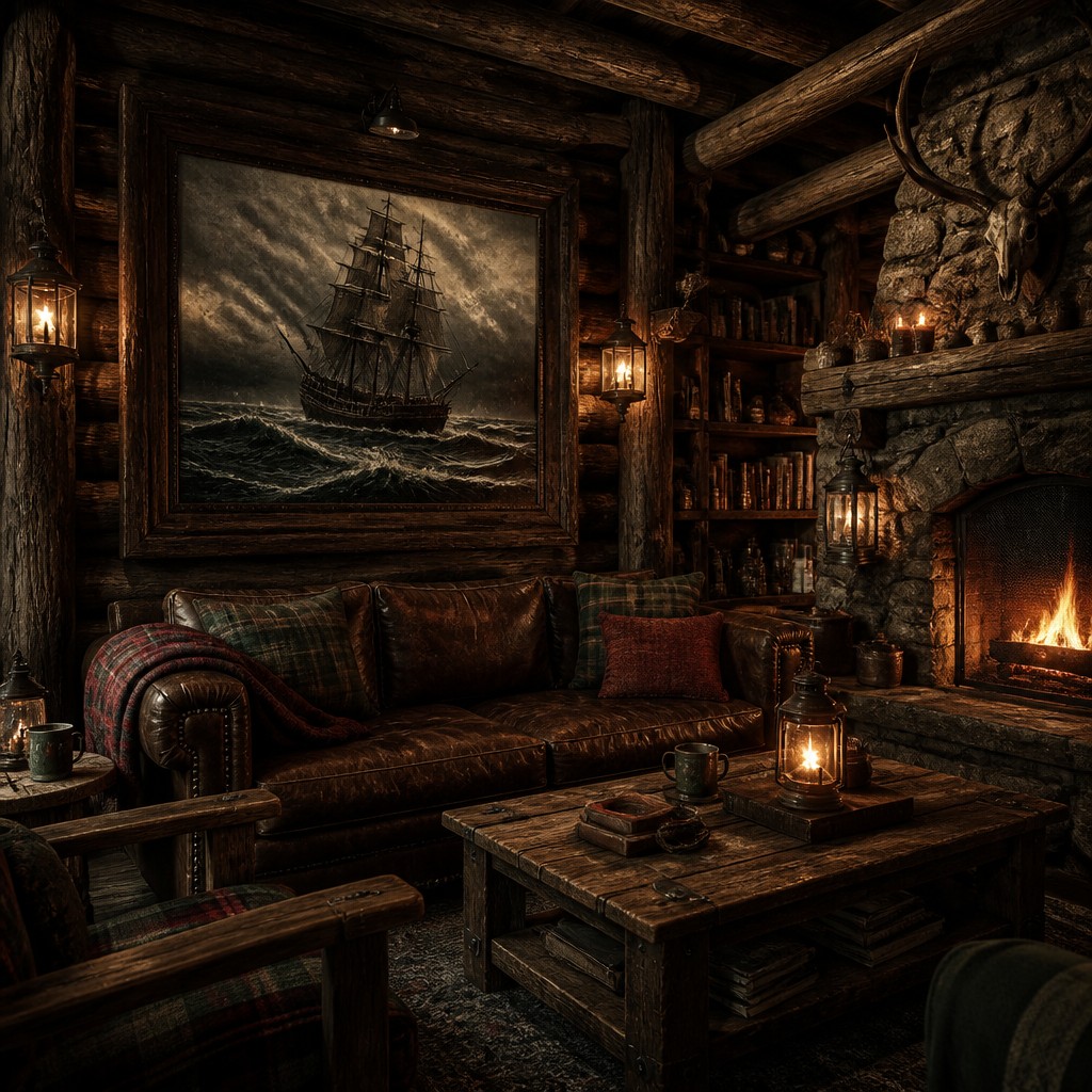 sailing ship on a stormy sea — Rustic Cabin Interior Design