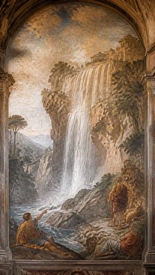 towering waterfall cascading down a cliff