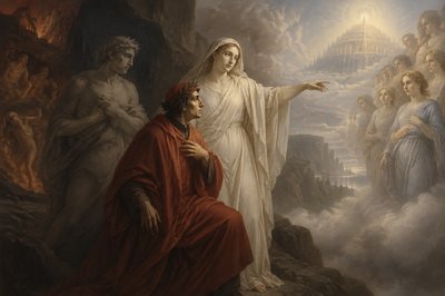 ethereal figures from Divine Comedy by Dante based on artwork by William Blake