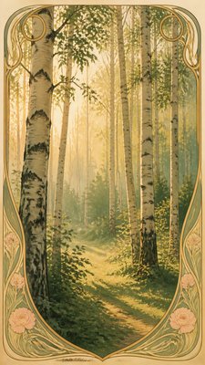 a serene birch forest in soft morning light, no people, no text