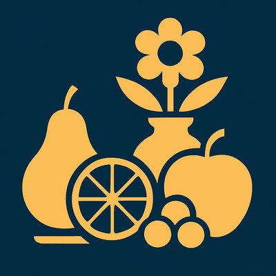 still life arrangement of fruits and flowers
