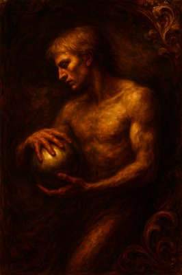 a painting of a man holding a ball