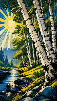 a serene birch forest in soft morning light, no people, no text