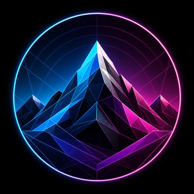 an emblem of a mountain peak inside a circle, simple bold shapes on a plain background, no text or lettering