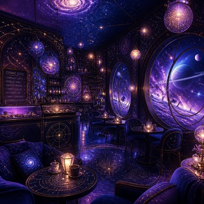 cozy cafe interior with warm lighting