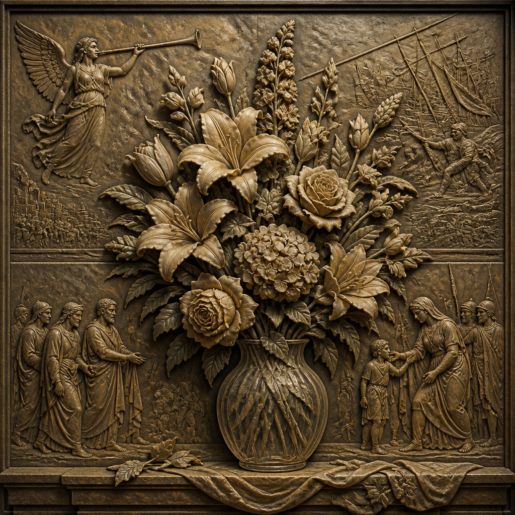 bouquet of flowers in a glass vase — Relief Carving Sculpture Style