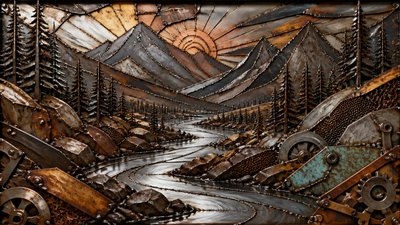 a vast valley with a river winding toward distant mountains at sunrise, no people, no text