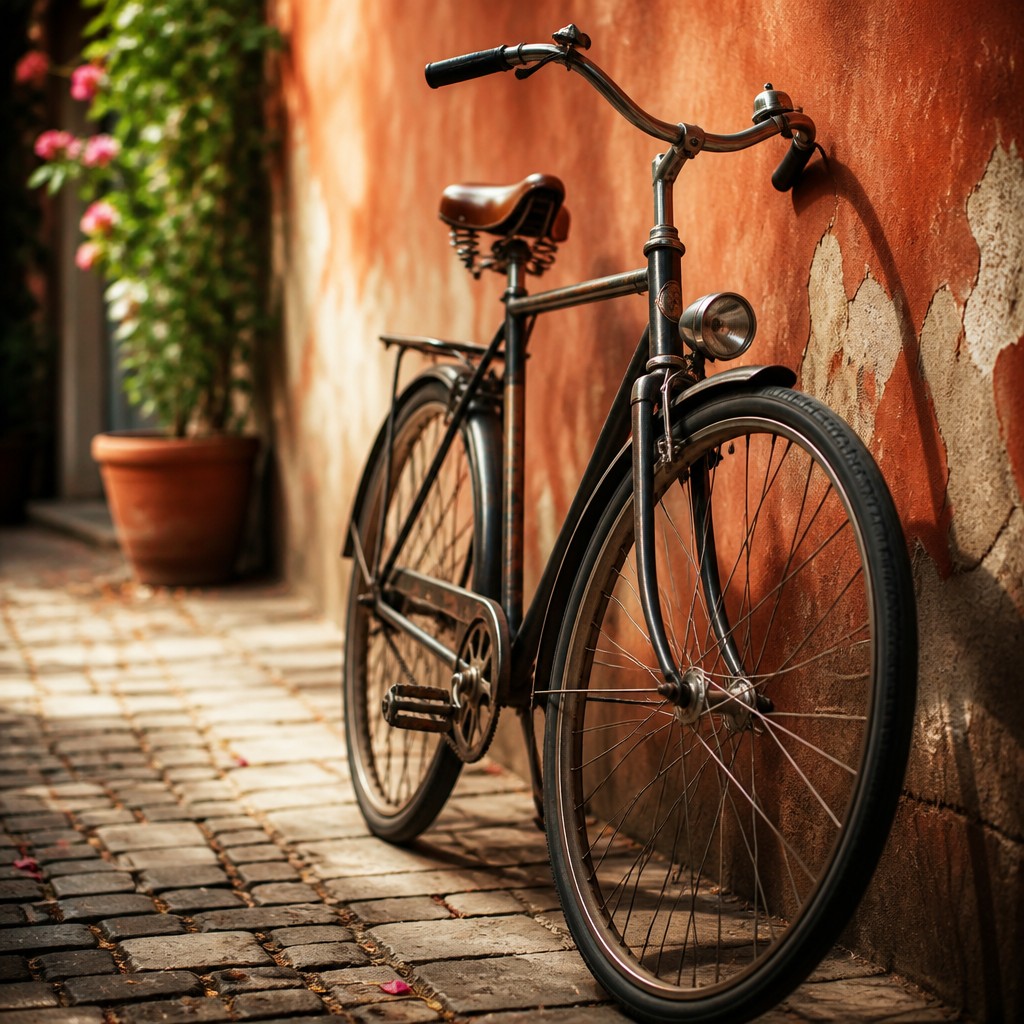bicyle resting against a wall — Food Photography Still Life Art Style