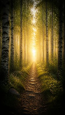 a serene birch forest in soft morning light, no people, no text