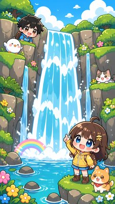 towering waterfall cascading down a cliff