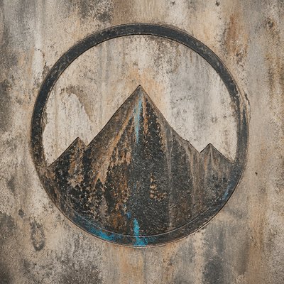 an emblem of a mountain peak inside a circle, simple bold shapes on a plain background, no text or lettering