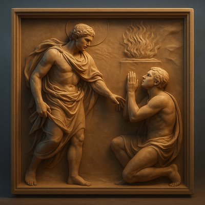 a statue of a man and a woman touching hands