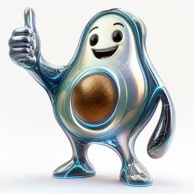 a happy avocado character giving a thumbs up, bold readable design on a plain background, no text