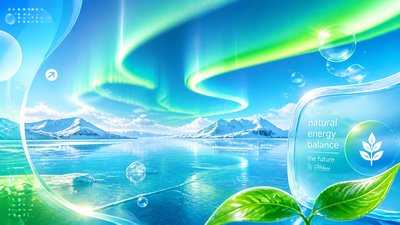 a sweeping aurora over a frozen lake, no people