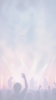 a live music scene with a glowing stage and silhouetted crowd, energetic vertical composition with open space at the top, no text