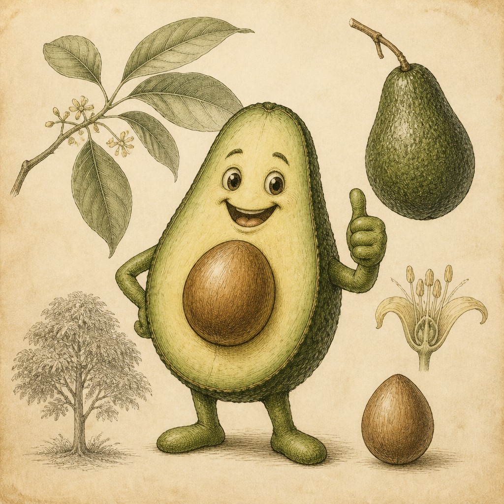 a happy avocado character giving a thumbs up, bold readable design on a plain background, no text
