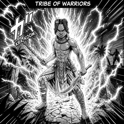 a black and white drawing of a man holding a sword