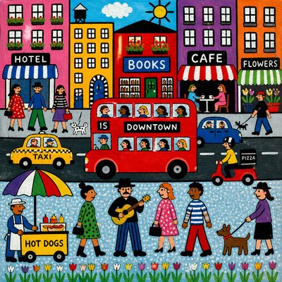 urban street with city activity
