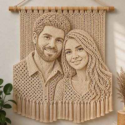 portrait of two people together — Macrame Art Style