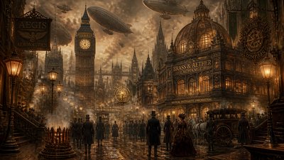 bustling city street panorama at dusk
