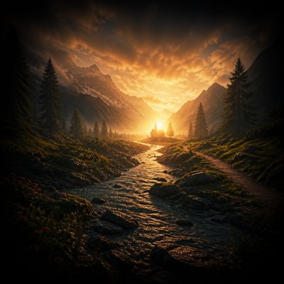 wide landscape with natural scenery — Single Focal Point Art Style