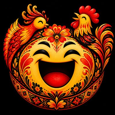 an exaggerated laughing face of an original round mascot character, bold and readable at small size, plain background, no text