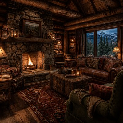 wide landscape with natural scenery — Rustic Cabin Interior Design