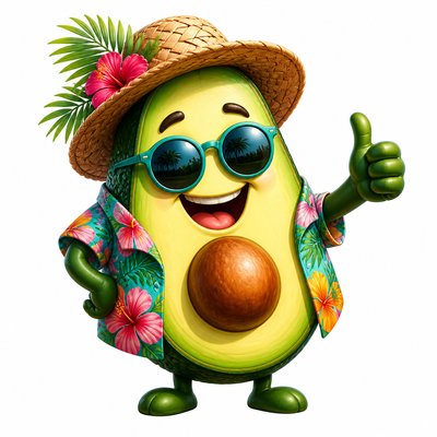 a happy avocado character giving a thumbs up, bold readable design on a plain background, no text