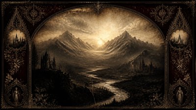 a vast valley with a river winding toward distant mountains at sunrise, no people, no text