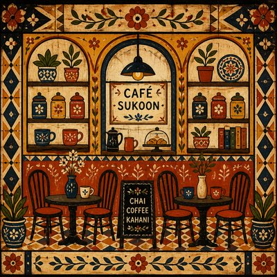 cozy cafe interior with warm lighting