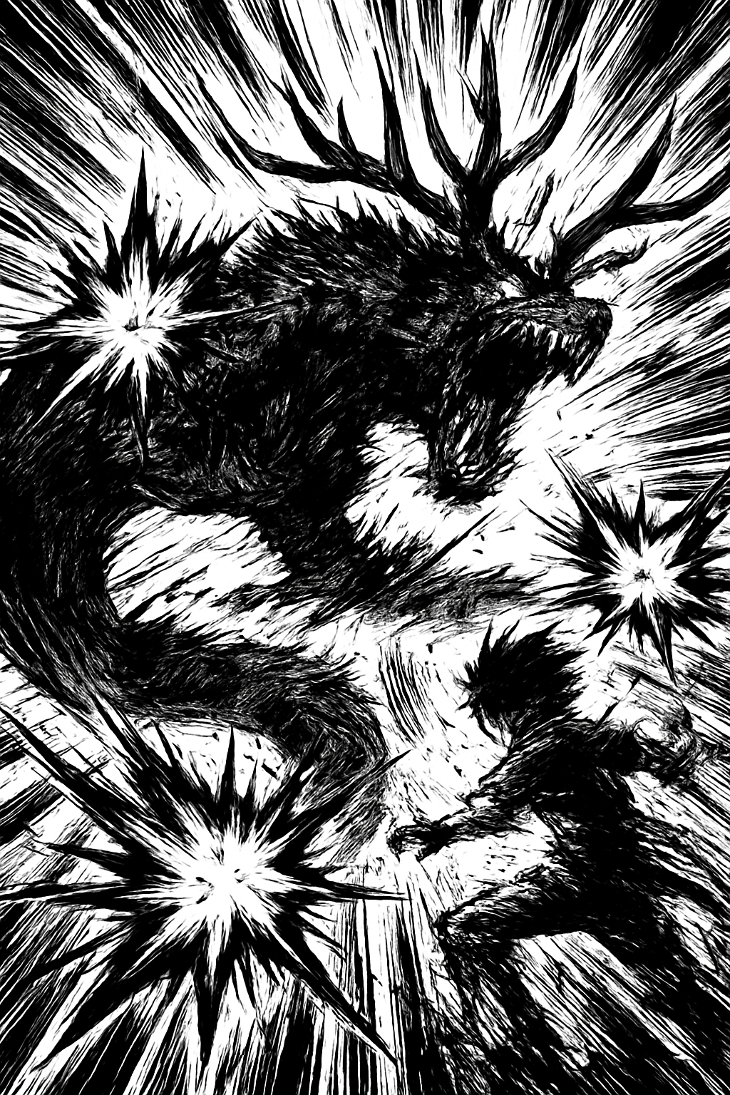 a black and white drawing of a dragon