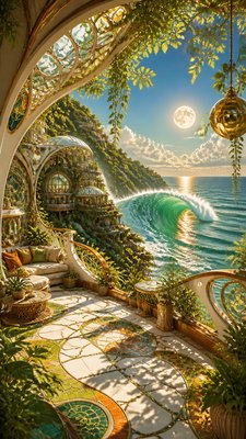 an ocean wave curling under moonlight, no people