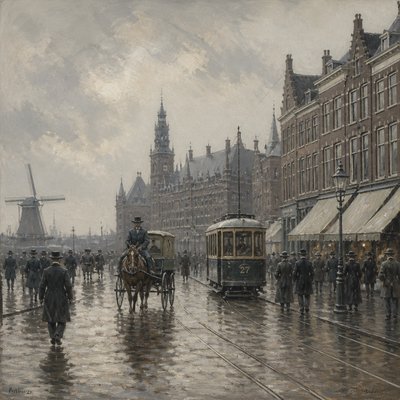 urban street with city activity — The Hague Art Style