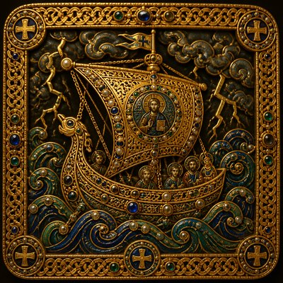 sailing ship on a stormy sea