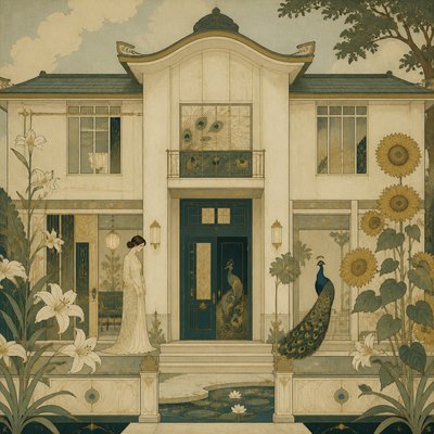 house with front view — Aesthetic Movement Art Style