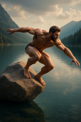 a man standing on top of a rock next to a body of water