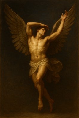 a painting of a man with angel wings