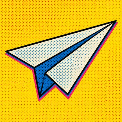 a paper plane, clean minimal composition on a plain background, no text