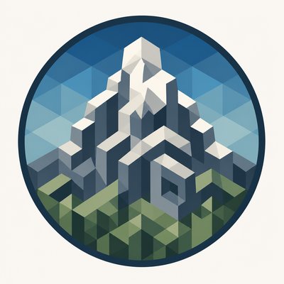an emblem of a mountain peak inside a circle, simple bold shapes on a plain background, no text or lettering